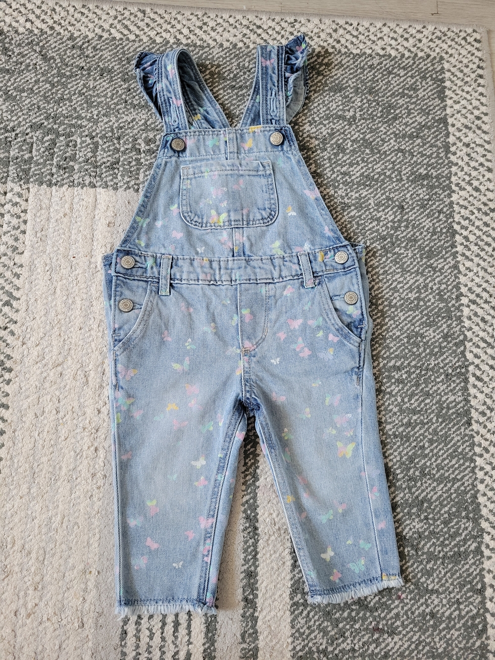 OshKosh B'gosh Light Blue Denim Overalls with Pastel Butterfly Accents
